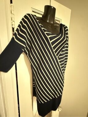 Caché Vintage Metallic Striped Dolman Sleeve Ribbed Tunic Sweater Dress NWT M